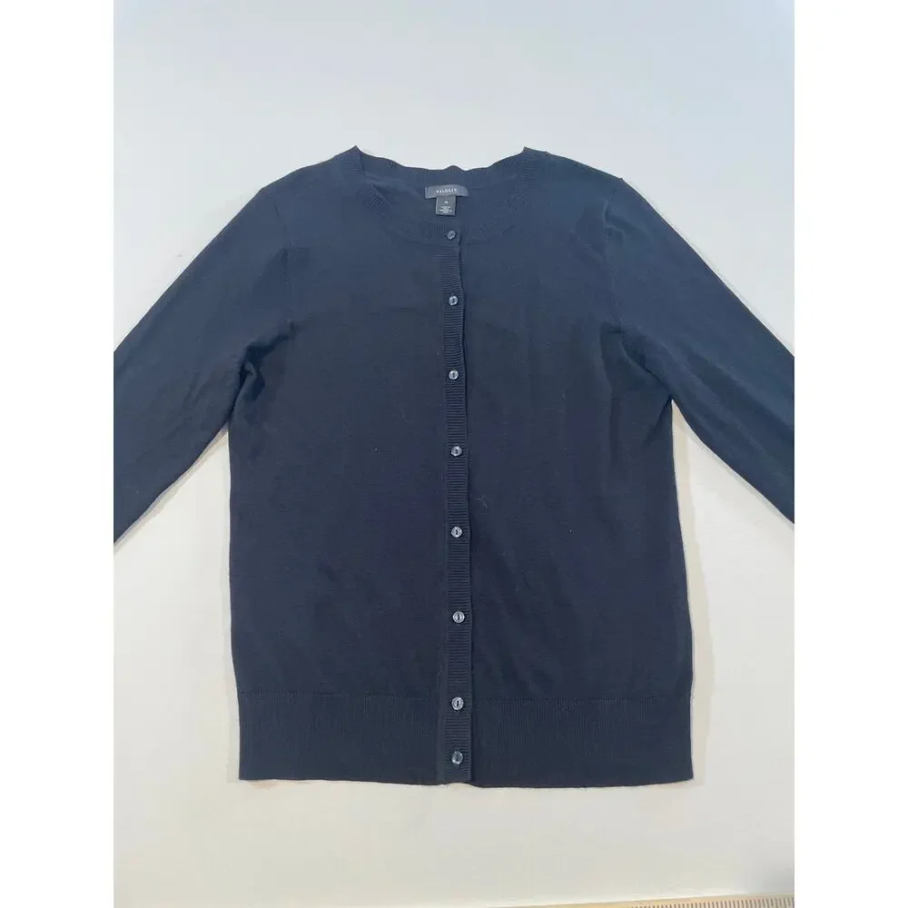 Halogen Black Knit Cardigan Size M Crew Neck Button Front Lightweight